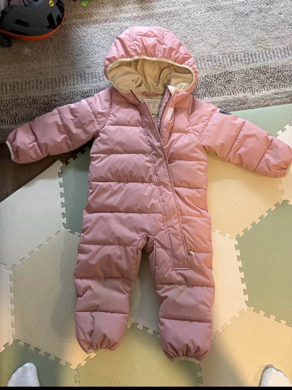 deux par deux Pink Hooded Puffer One-Piece Footie